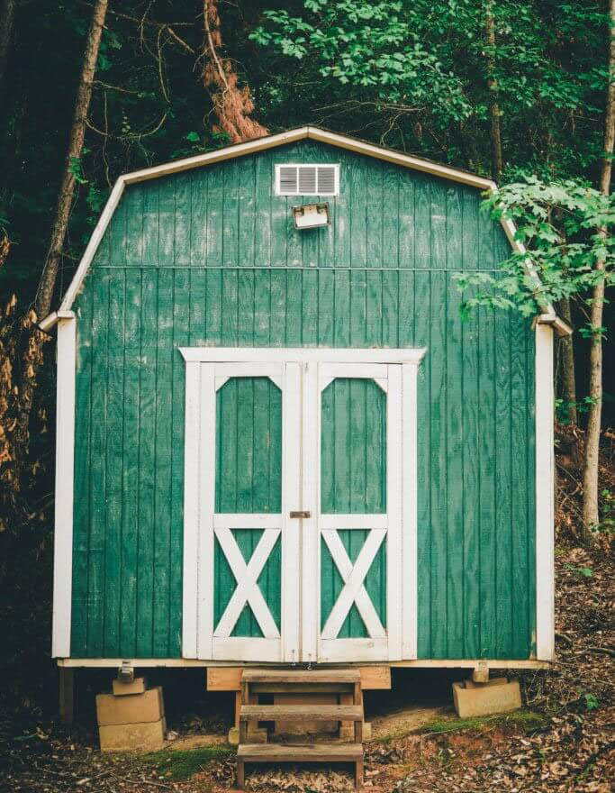 Green wooden shed design