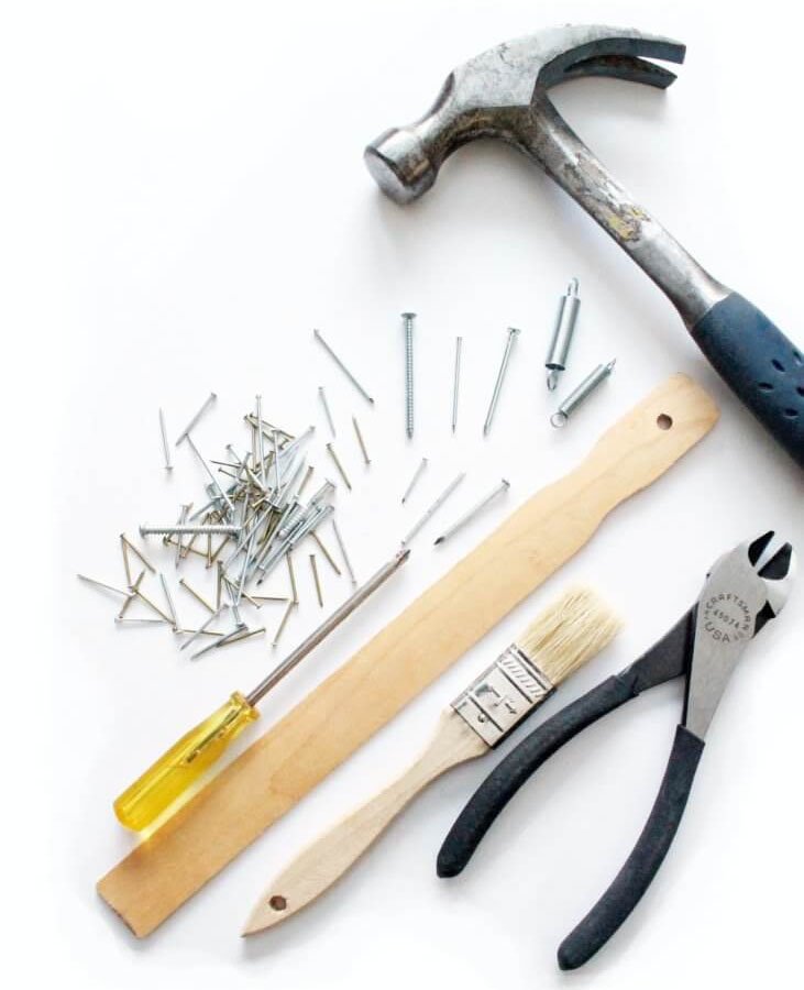 Array of tools for building a shed